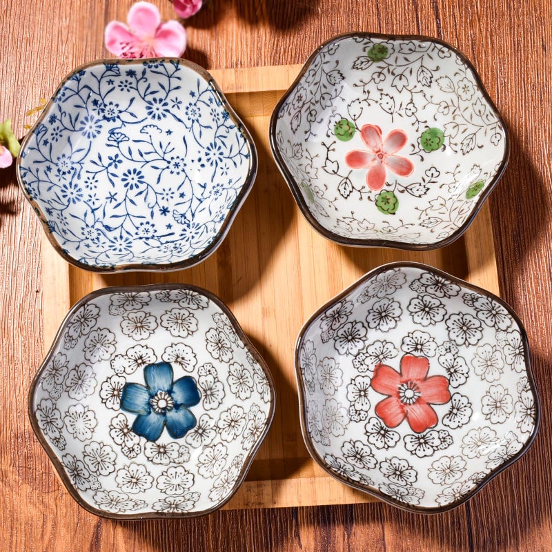 Cerficer Japanese Soy Sauce Dish Set of 4 Ceramic 4 Inch Plum Flower Sushi Dishes Dipping Bowls Serving for Dumpling,Side Dish Seasoning (4) - Image 4